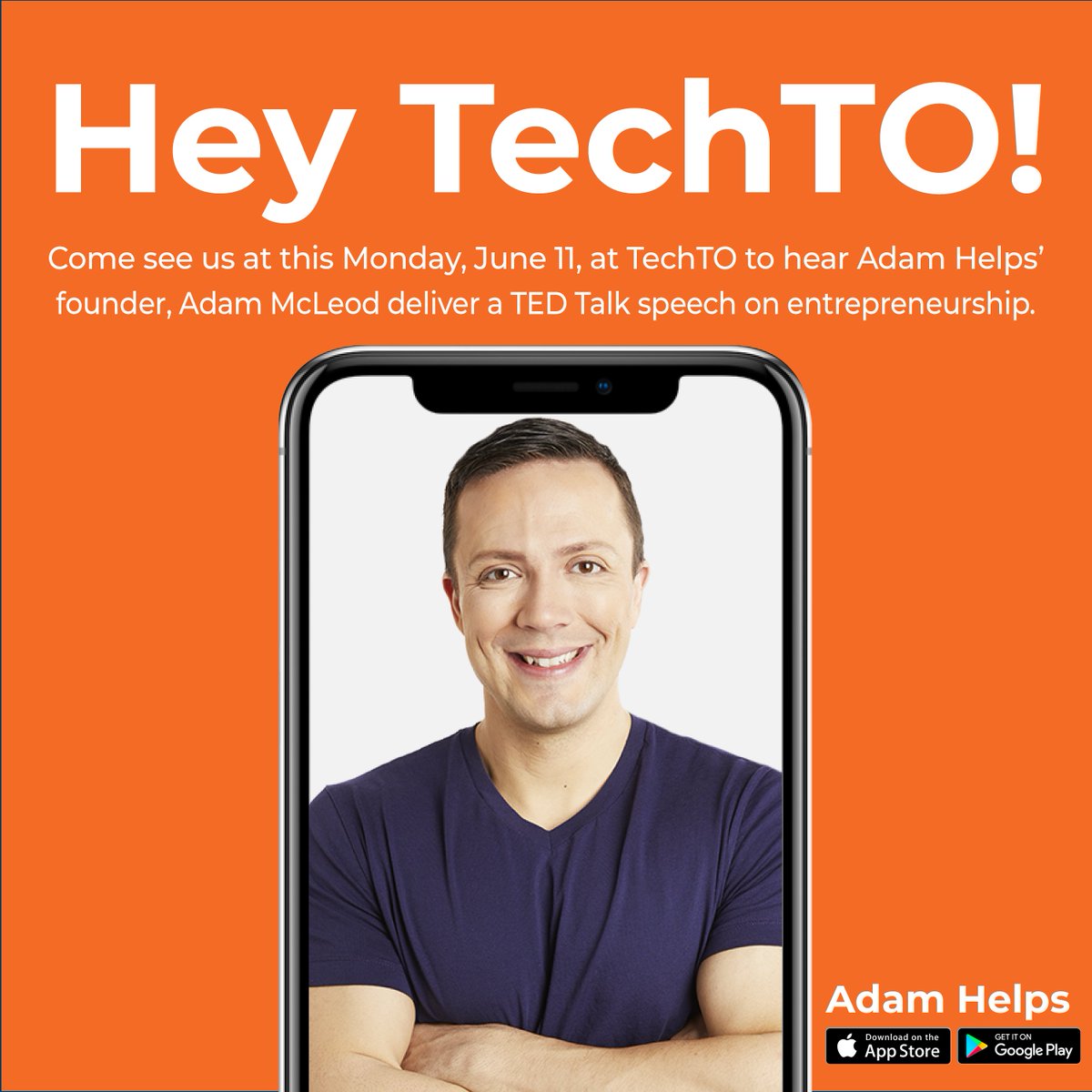 AdamHelpsCanada's tweet photo. Hey Toronto! We're going to be at @TechTorontoOrg today from 6 - 9pm. Come listen to Adam Helps' founder Adam McLeod speak about his experience being a tech entrepreneur in Toronto. #TechTO #Toronto #AdamHelps #TechToronto #Pride https://t.co/yxhqWhtwMh