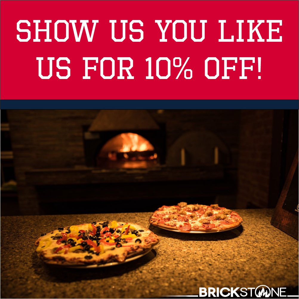 BrickstoneCleve's tweet photo. Show us you like/follow us AND check-in on our social media pages to receive 10% off your bill this weekend! (Friday &amp; Saturday)📱 

Show your server to receive this awesome deal. (Must spend $20 or more to receive discount.) 🍕⚾️ 

#RallyTogether #GoTribe https://t.co/eLZ8fbySda
