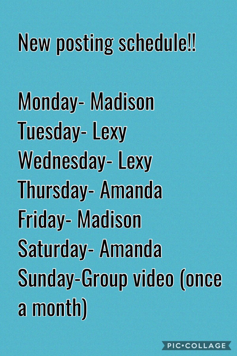 mady_Lex_Amanda's tweet photo. We’re announcing our new summer posting schedule! Due to our different schedules we will only be doing one group video a month. #youtubers #youtube #smallyoutubearmy #smallyoutubecommunity #itunes #googleplay #google #like #comment #subscribe #linkinbio #amigo #contentcreator https://t.co/UuP9Z91NZj