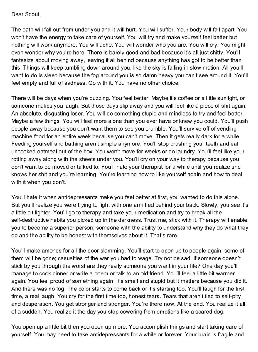 ScoutMacEachron's tweet photo. #TheRealityOfDepressionIs this letter I wrote to my pre-depressed self after coming out of months of darkness. https://t.co/LKNTtLjVVm