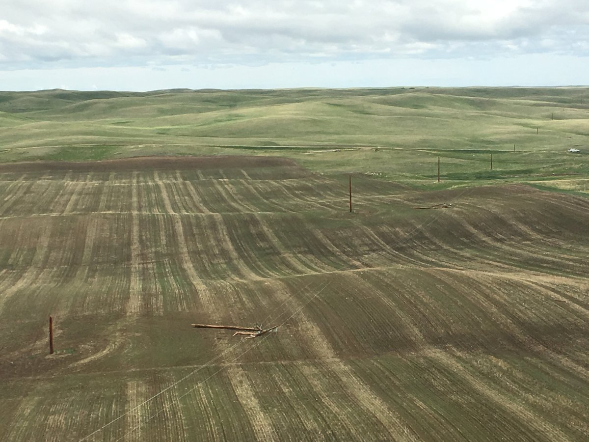 AltaLink's tweet photo. The strong winds over the weekend blew down several structures along this line in @CypressCounty northeast of #MedHat. No customers are experiencing outages. Our crews have secured the line and we're working to repair it as quickly &amp; safely as possible. #ABstorm https://t.co/dJR7GsfGgN