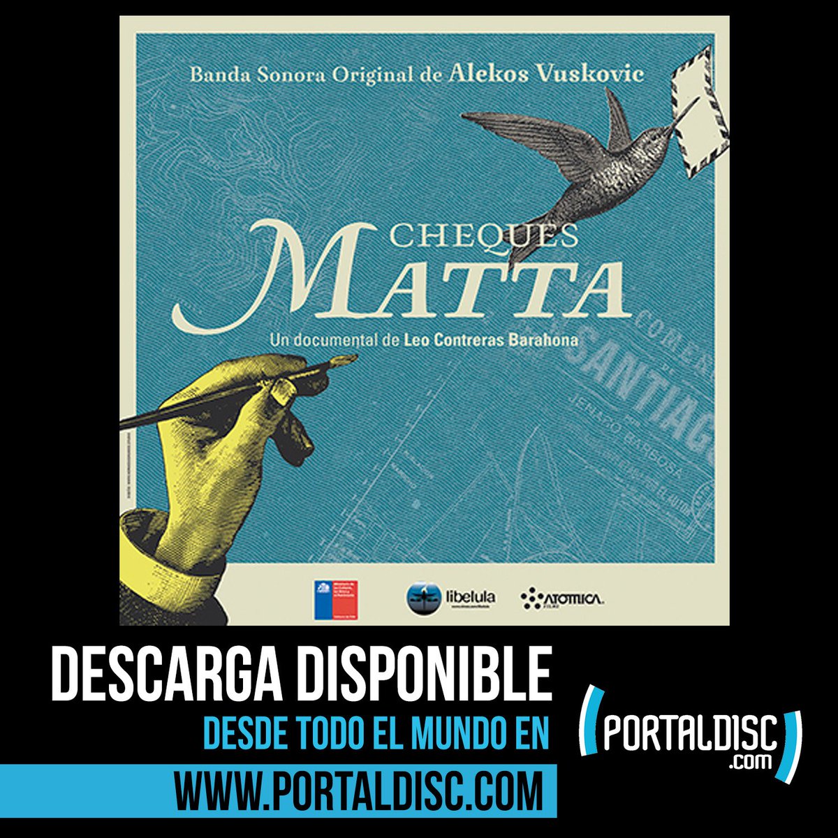 cheques_matta's tweet photo. Recuerda que ya puedes descargar de @portaldisc PortalDisc, la banda sonora de #chequesmatta con la música del compositor Alekos Vuskovic, quien además es tecladista de la reconocida banda nacional @kuervosdelsur
en https://t.co/BDydlB7gvx https://t.co/Jmso6fdv9v