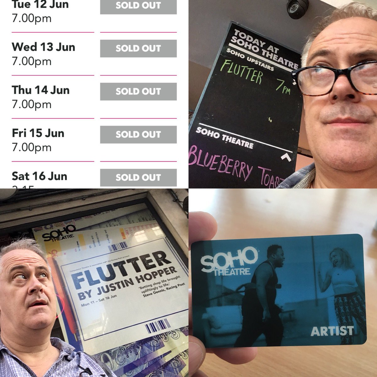 markkeeganactor's tweet photo. Opening night tonight for our play ‘Flutter’ at Soho Theatre and we’ve just found out that the run has already SOLD OUT! 🎉 The Box Office are taking a list of names in case of any returns, so it may still be worth contacting them.
- 
#flutter #fluttertheplay #theatre #actor https://t.co/bTHaI6TsjA