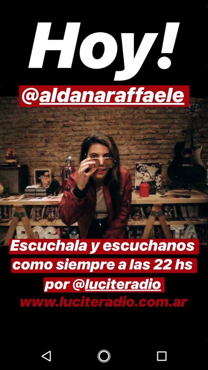 Esta noche a <a href="/CuartoOK/">Cuarto Oscuro</a> , viene <a href="/Aldanaraffaele/">Aldana Raffaele</a> . Como siempre a las 22 por <a href="/luciteradio/">@Lucite</a>