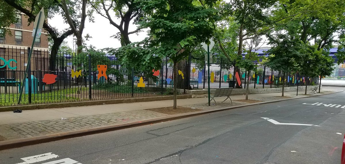 twobridgestower's tweet image. Check out the community fence art project, "We Call this Place Home" on Rutgers Slip in Two Bridges!  All of the shapes were designed by local residents! #FenceArt #Twobridges #LES #waterfront