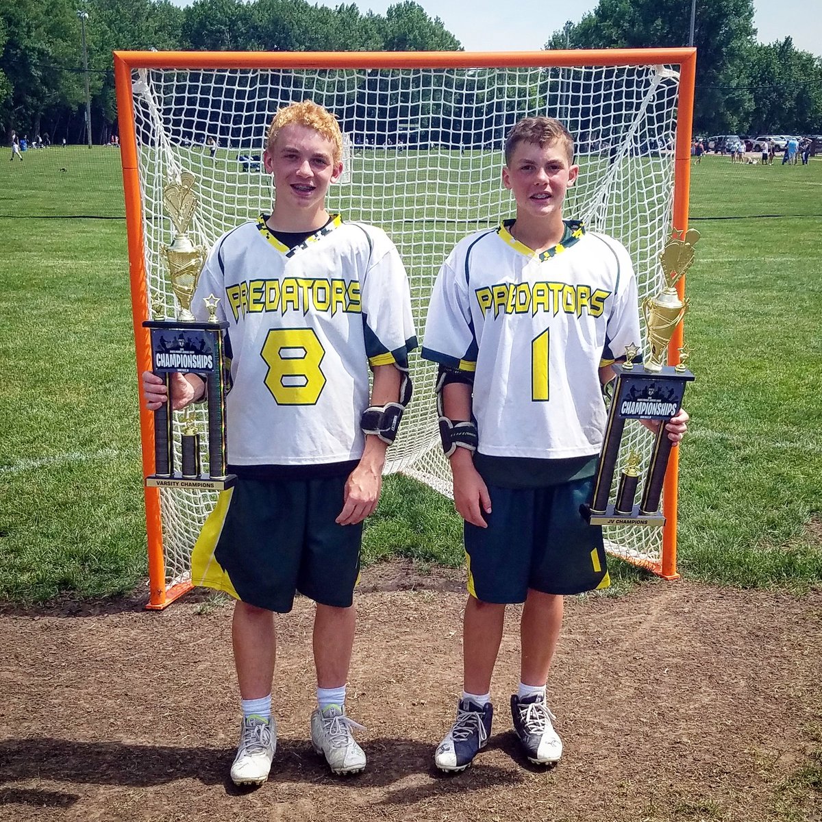 MNChillLax's tweet photo. We missed Lucas and Carter at our first 14U practices but we're happy to see they had their hands full (OF HARDWARE) 😄🏆 Even better, they've been playing up at the 16 and 18U levels! #WhenYourHairMatchesYourTrophies #MNchill #DPLL #Champions https://t.co/WxGbcnaMn6