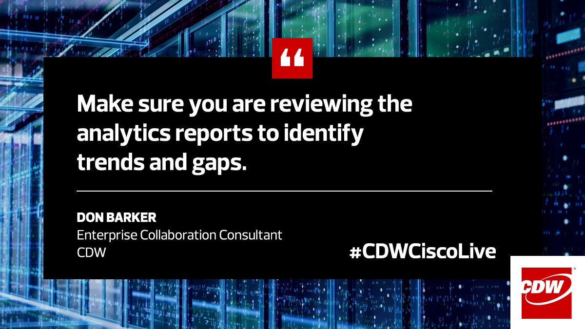 CDWCorp's tweet photo. To have an advanced &amp; successful adoption plan, CDW's Don Barker wants you to make sure you create optimization plans, along with continuing to reintroduce updates on product features. #CDWCiscoLive #CLUS #adoption #collaboration https://t.co/NVvvdY9XVV https://t.co/gQnMJsfTd5