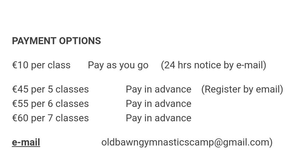 oldbawngym's tweet photo. Keep your gymnastic skills though the summer with our summer 1 hour recreational classes for all, pay as you go or pay for the term. Email oldbawngymnasticscamp@gmail.com to register #OldBawnGym https://t.co/1LA9Fh5EzT