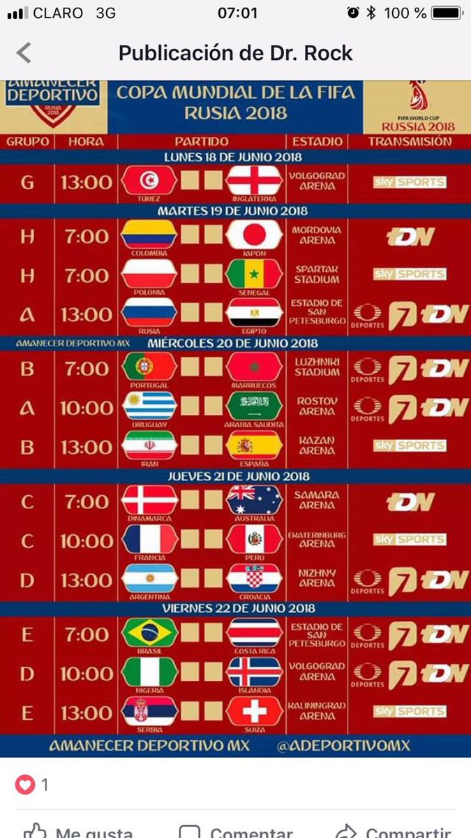 CaritoOlmos10's tweet photo. Día y hora de los partidos del mundial!!! 
No falta nada 💪🏻 https://t.co/8XZRbeeGCe