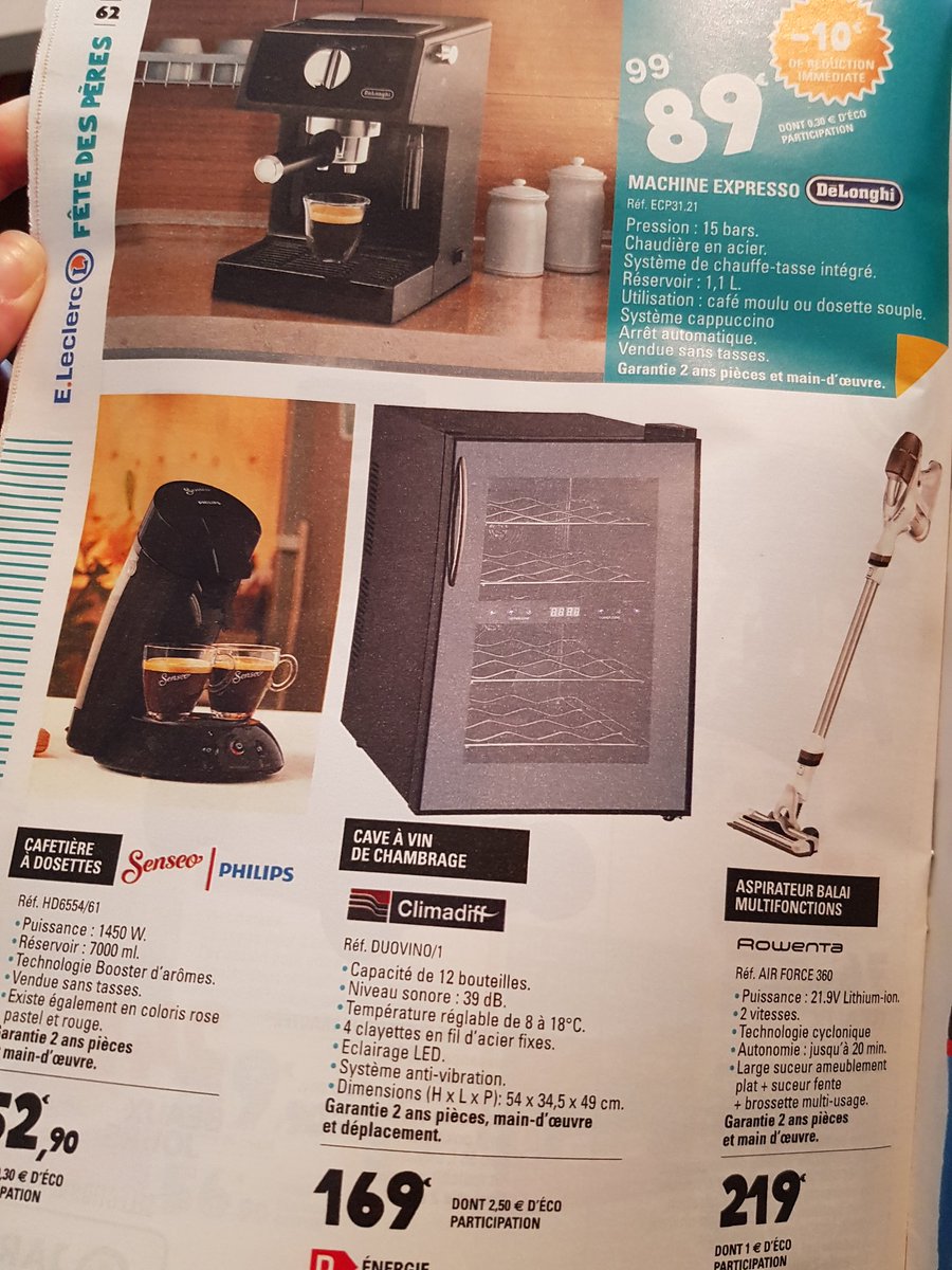 Parce qu'il faut aussi dire ce qui va : bravo Leclerc pour avoir mis une cafetière et un aspirateur dans la sélection "fête des pères". Tiendrait-on le bon bout? #leclerc #FeteDesPeres
