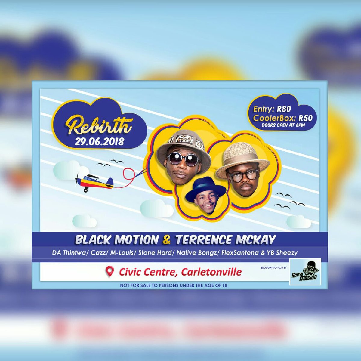 GugulethuSolun2's tweet photo. Catch me Cazz alongside @black_motion on the 29th of June,Civic centre, Carltonville 🚀🔥
Tickets R80 https://t.co/fsZZ3Xr33M