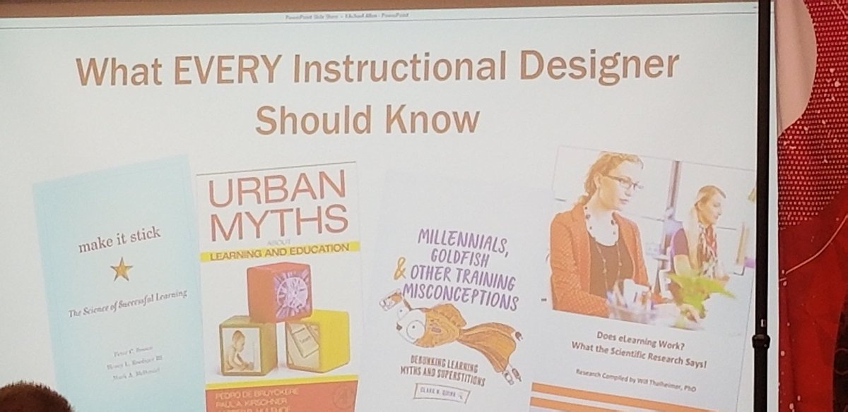 LearnerAdvocate's tweet photo. I spy @Quinnovator's new book being praised by Michael Allen. #elbx https://t.co/CQspwPDlOd