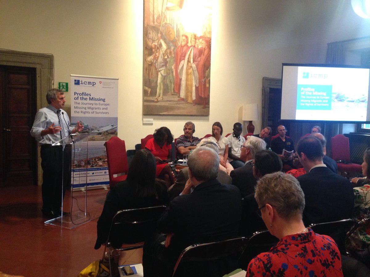 TheICMP's tweet photo. Speaking at ICMP's Profiles of the Missing event at the Swiss Embassy in Rome, ICMP Chair Thomas Miller urges countries and organizations to work together in
order to address the issue of missing migrants. #ProfilesOfTheMissing #MissingMigrants https://t.co/6m2OgwLc5Y