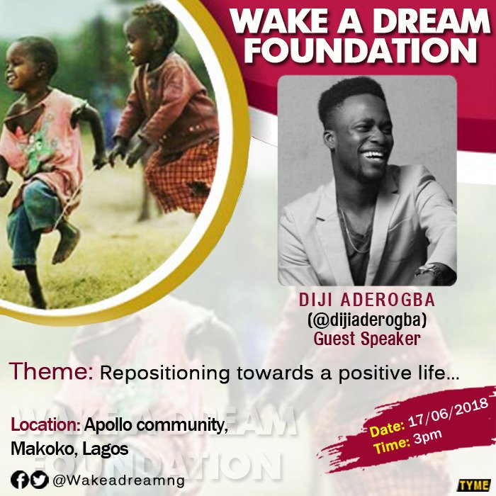 WakeADreamng's tweet photo. Venue : Apollo, Makoko
Date : 17th Sunday June 
Theme : Repositioning towards a positive life
Speaker : Diji Aderogba ( @dijiaderoGBA )

No one has ever become poor by giving, So let's reach out to those who are underprivileged...🌹🌷🌹
#WakeADream #SaveASole https://t.co/PDLBXJIFG9
