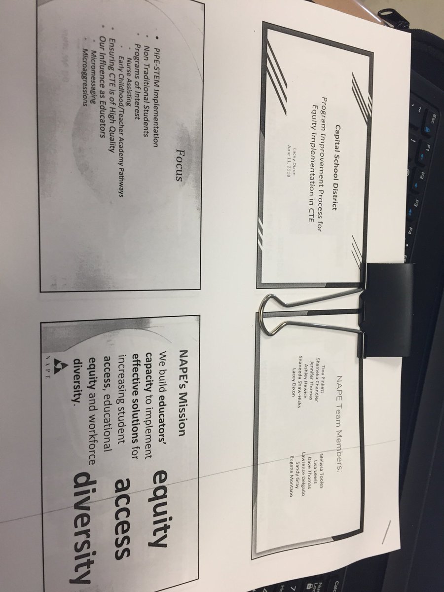 lacey_dixon's tweet photo. Grateful for the opportunity to lead Capital School District’s CTE group PD Training that focused on learning about NAPE, CTE Quality in the classroom and Microaggressions.  #CTEinaction #CTEstrong #CSDDoverHigh https://t.co/yLZoTbNTN0