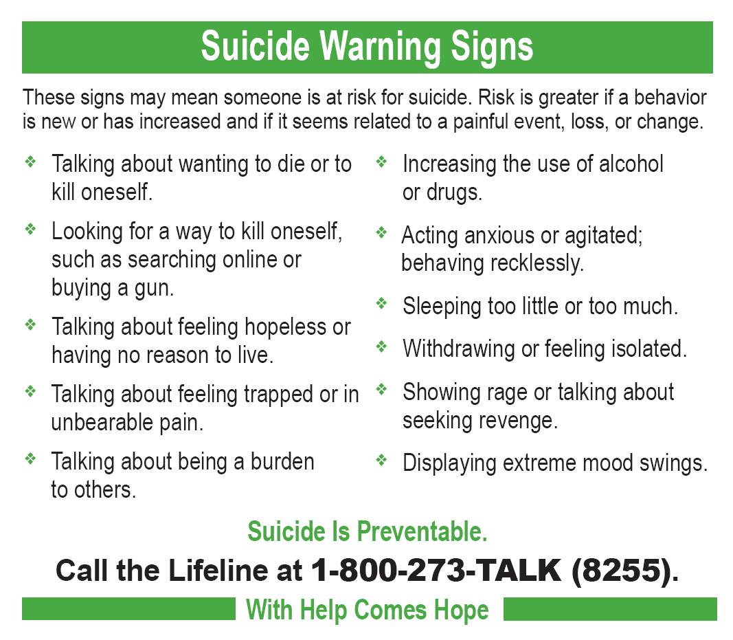 samhsagov's tweet image. Q4. Everyone can play a role in #SuicidePrevention. Know the warning signs and #BeThe1To offer support: bit.ly/2xpBOgs #SuicideChat