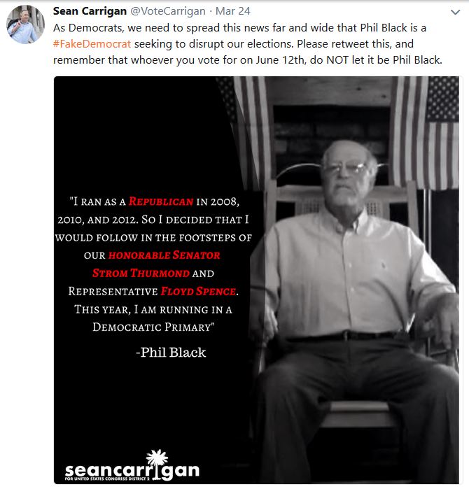 CarriganFiles's tweet image. On April 9, Sean Carrigan released his team's pledge of civility &amp;amp; courtesy. Based on their attacks of Phil Black &amp;amp; Annabelle Robertson-it's another black mark on Carrigan's integrity, record &amp;amp; character.@scdp @SCSenateDems @thestate @DKElections @dailykos @SumterSCDems @theitem