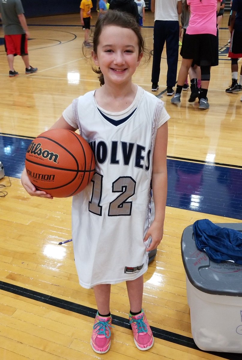 My niece Kami (and the rest of the young ones) started camp today, and she walked away with my old uniform!
Yep that's my varsity jersey, fits her great! #futurewolves