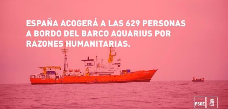 Pablo_Zuloaga's tweet photo. 🌹Con @sanchezcastejon las cosas empiezan a cambiar en #España. Somos un país justo y solidario y estoy feliz ante la respuesta del Gobierno de acoger a l@s más 600 refugiad@s del barco #Aquarius. 
Así sí‼️ https://t.co/07PkT7HOn0