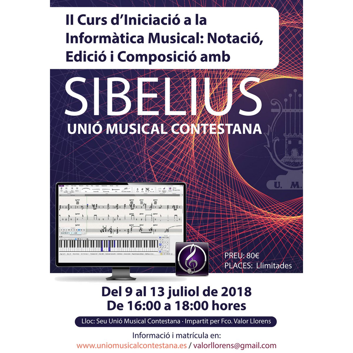 UMContestana's tweet photo. En un mes comença el ➡ II CURS D'INICIACIÓ A LA INFORMÀTICA MUSICAL: NOTACIÓ, EDICIÓ I COMPOSICIÓ AMB SIBELIUS 🎶🎶🎶🎶🎶🎶🎶 El curs serà amb Francisco Valor Llorens com a mestre.

Tota la informació requerida la podeu trobar al cartell del curs ⬇⬇

Animeu-se!  🎸🎺🎷🎻🥁 https://t.co/nxNtlR45Hd