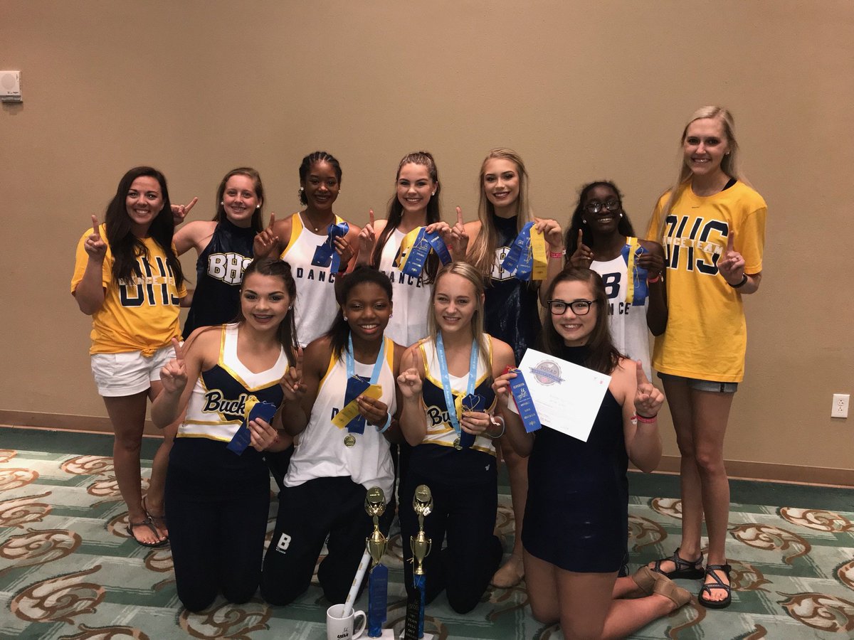 Buckhorn_High's tweet photo. Congratulations to the BHS Dance Team!  1st place in home routine, a superior trophy, the Team full out award, 2 All-Americans, 1st runner up drill down champ, the outstanding coach award, a spirit stick each day, and a bid to nationals!! #BuckPride https://t.co/X4NhTfAQZd
