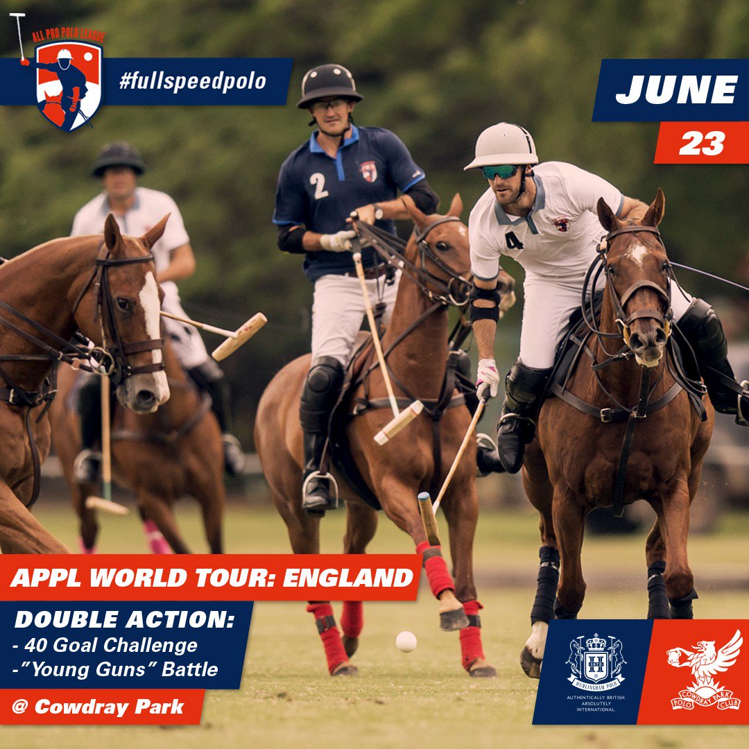 The #APPL World Tour continues in England on June 23 <a href="/cowdraypolo/">Cowdray Park Polo Club</a> with two exciting matches: a "Young Guns" battle, followed by Europe's first 40-goal challenge. The countdown is on!
#FullSpeedPolo
