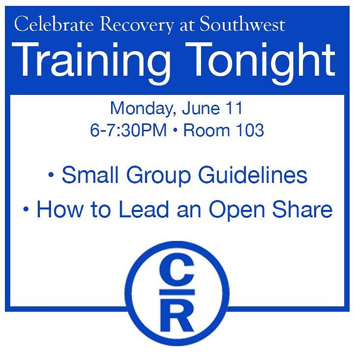 Tonight!! If you've completed a Step Study and are interested in becoming a leader, you won't want to miss this training! It's also a great refresher for those who have been in leadership for a while. #CRatSouthwest