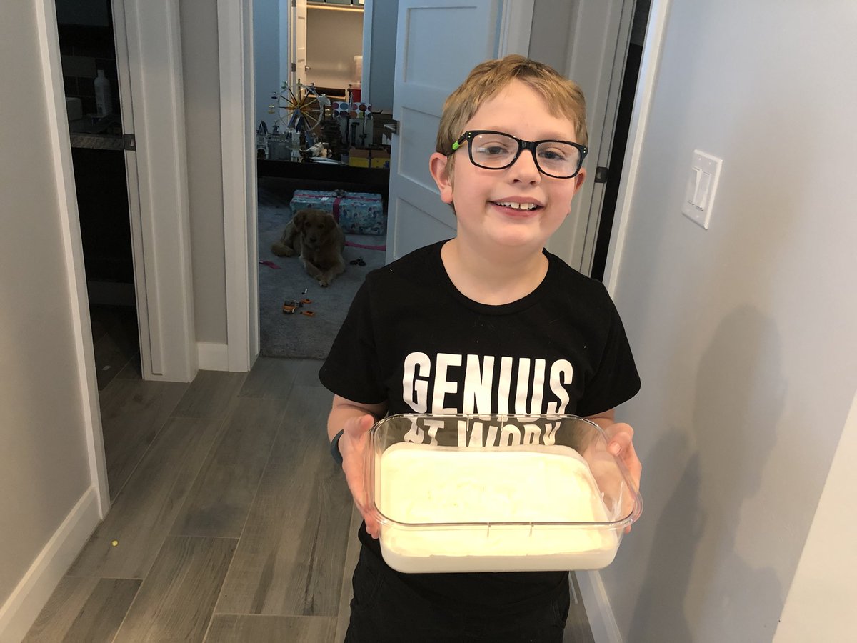SillyLucas's tweet image. First batch of homemade vanilla ice cream going in the freezer. #makerkid #cookingismaking