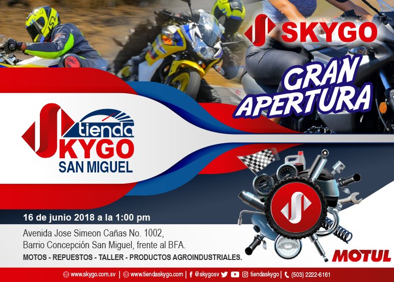 TiendaSkygo's tweet image. Aperturamos nuestra nueva Sucursal San Miguel en la Avenida Jose Simeon Cañas No 1002, Barrio Concepción San Miguel, frente al BFA.

Acompáñanos y disfruta de nuestros precios promocionales, ofertas y descuentos...