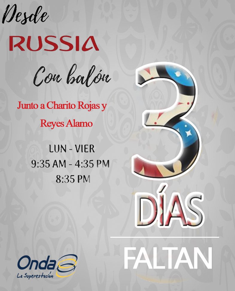 OndaValencia's tweet photo. #CostaRica #Perú #Colombia #Argentina #Brasil #Panamá #Uruguay #México ¿Cuál es tu equipo latino favorito? 
#DesdeRussiaConBalón con Charito Rojas y Reyes Alamo
Por @OndaValencia 100.9 FM #LaSuperestación https://t.co/67KbMm8uLP