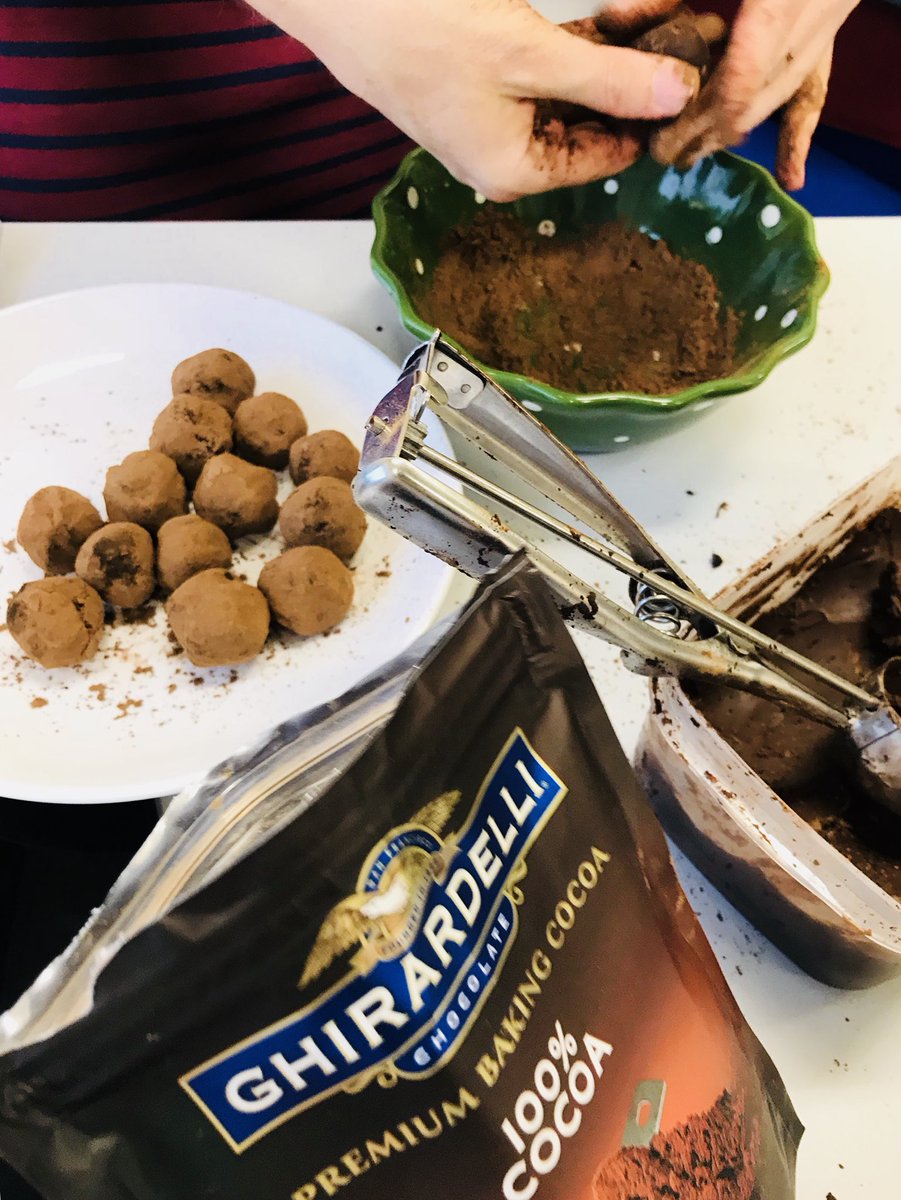hiromis's tweet photo. Early morning vegan chocolate truffle making by Jenny in the counseling office. Last full day of school #spreadlove #aisgzcounseling #AISGZ https://t.co/SRu3xmIatu