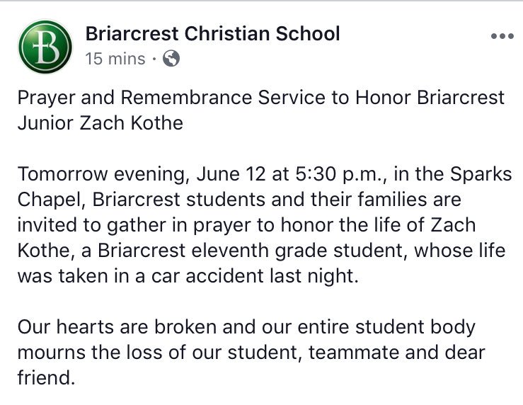 Our hearts and prayers go out to the Kothe family! #BCSstrong