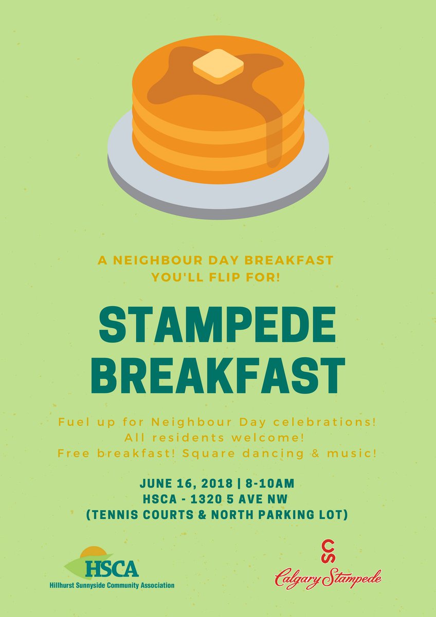 You'll flip over this...! The <a href="/calgarystampede/">Calgary Stampede</a> is serving up free pancake breakfast to Hillhurst Sunnyside residents this Saturday for #yycNeighbourDay !
Join us at the HSCA tennis courts from 8-10am to fuel up for a day of events.