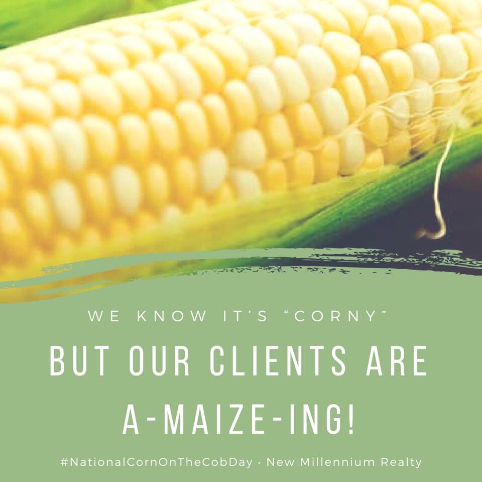 TheBrianCoxTeam's tweet photo. 🌽 We know it’s “corny” but our clients are A-MAIZE-ING !!! 🌽 #NationalCornOnTheCobDay #NewMillenniumRealty #RealEstate https://t.co/FXwJ4Qmszz