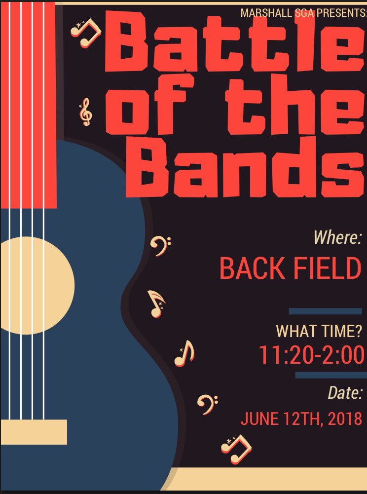 Make sure to turn out to Battle of the Bands and Marshall Carnival afterschool tomorrow!! Featuring apperances from <a href="/xToastGhostx/">ToastGhost</a> <a href="/incipient_rage/">Incipient Rage</a> and many more. Kick off summer the right way with great music and food! 🎶🎡🍭