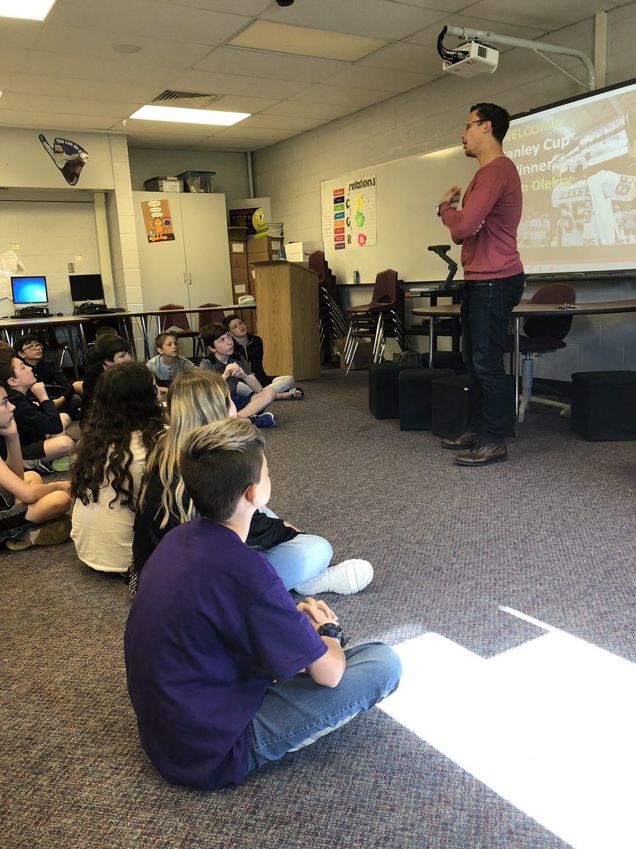 MrsTuzinsky's tweet photo. Every once in a while an old friend makes a huge difference. Today, that came in the form of a Stanley Cup Winner. Thank you @StevenOleksy for stopping by and talking to my kids about the importance of perseverance, making good choices, and having courage! Such a great message! https://t.co/zveANAdPtn
