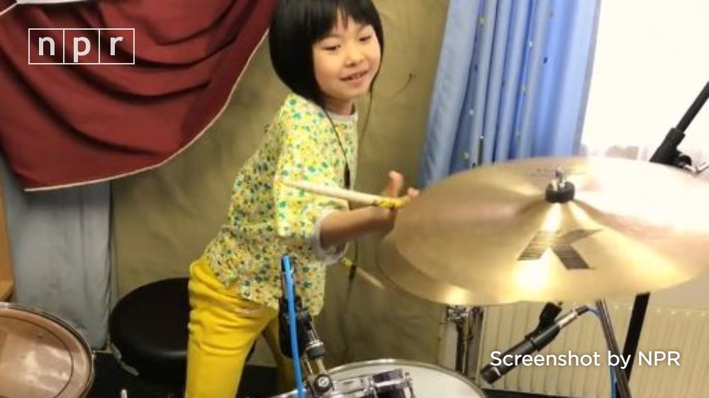 nprmusic's tweet photo. Yoyoka Soma has been playing drums since the tender age of 2 (yes, 2!). Watch the 8-year-old crush Led Zeppelin's "Good Times Bad Times." https://t.co/WlHT2trg6N https://t.co/9VoCXA1yGg