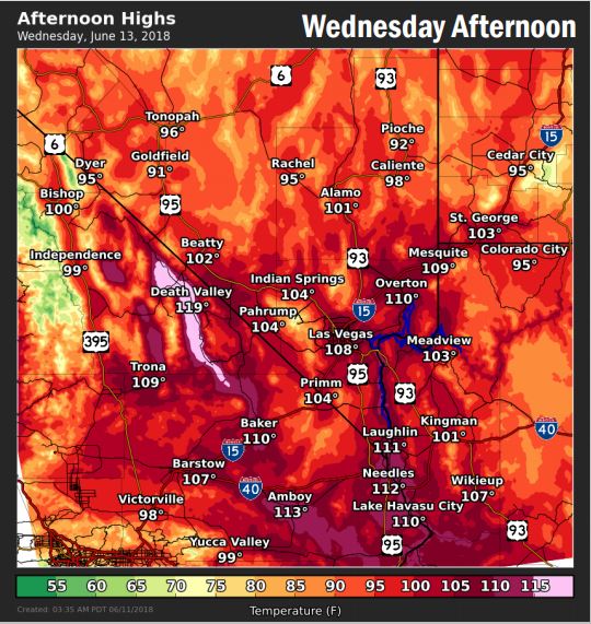 ClarkCountyNV's tweet photo. #WeatherUpdate - the @NWSVegas has just upgrade tomorrow Excessive #Heat Watch to an Excessive Heat Warning. Goes into effect at 11am tomorrow to 8pm Wednesday. Temperatures 105 to 110 expected in the Las #Vegas Valley, 110 to 115 in northeast #ClarkCounty. #VegasWeather 😓🌄 https://t.co/pqL1gx6iOc