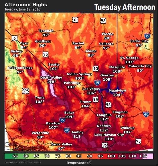 ClarkCountyNV's tweet photo. #WeatherUpdate - the @NWSVegas has just upgrade tomorrow Excessive #Heat Watch to an Excessive Heat Warning. Goes into effect at 11am tomorrow to 8pm Wednesday. Temperatures 105 to 110 expected in the Las #Vegas Valley, 110 to 115 in northeast #ClarkCounty. #VegasWeather 😓🌄 https://t.co/pqL1gx6iOc