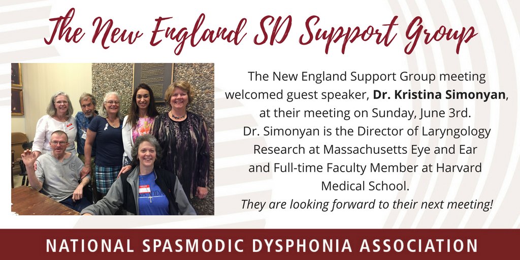 dysphonia_intl's tweet photo. #SupportGroup members of the New England SD Support Group met on June 3rd to hear from Dr. Kristina Simonyan. @SimonyanLab #SpasmodicDysphonia #MeetingMonday #Voice #VocalDisorder https://t.co/XtDFX3l7cv