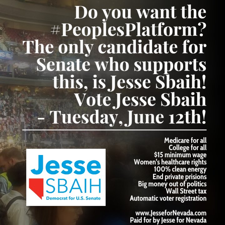 JesseSbaih's tweet image. Vote for the #PeoplesPlatform, vote for #JesseSbaih! #NVSen