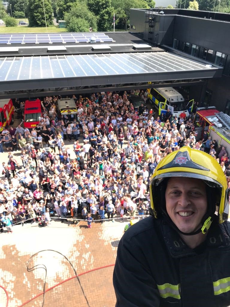 Thanks to everyone who helped make the first Open Day at the New Basingstoke Fire Station so Amazing. The turnout was amazing with an estimated 6000 people coming to the event.
this picture was taken during the rescue display as a fire fighter appeared at the third floor window!