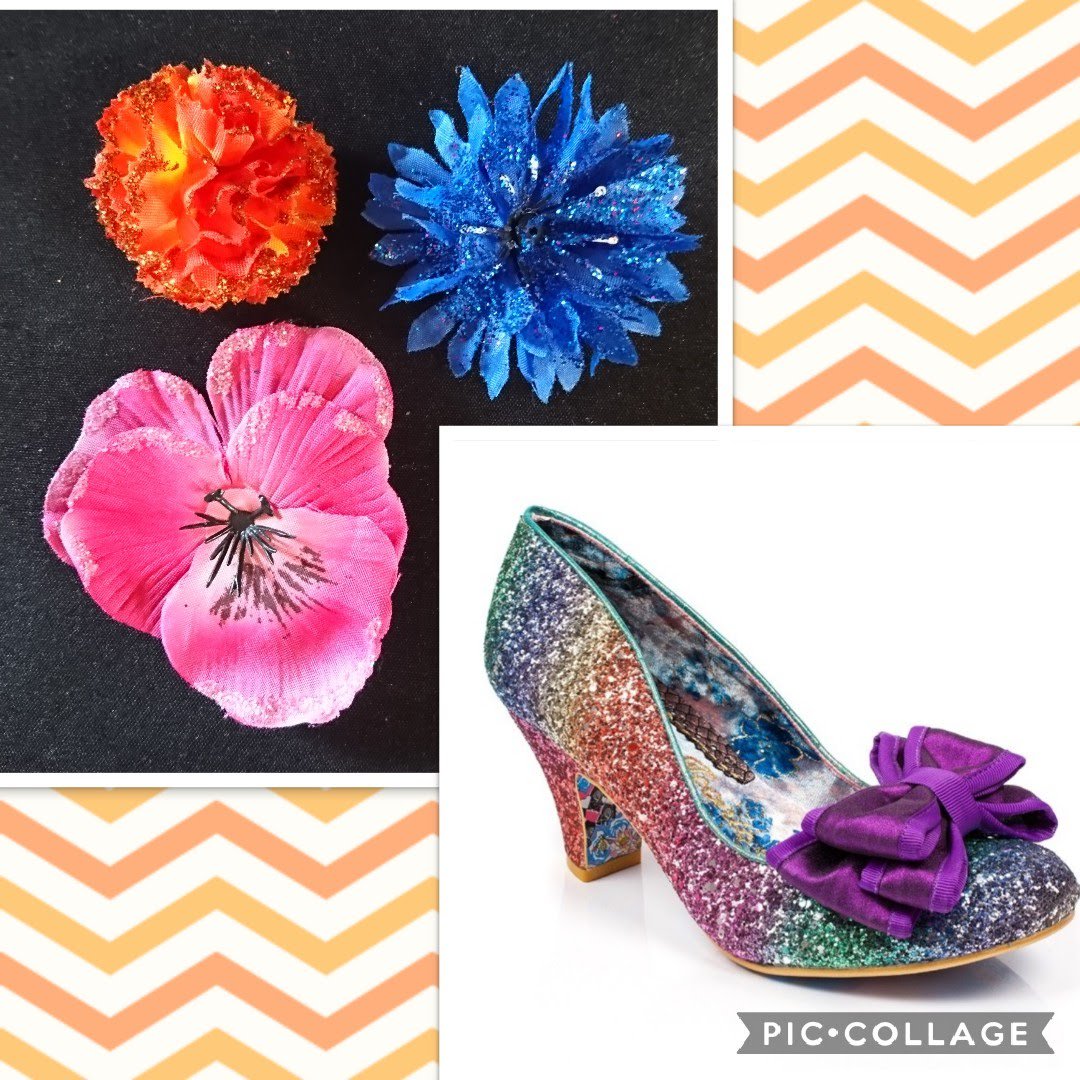 Mini hairclips designed to coordinate with these gorgeous #irregularchoice rainbow glitter shoes! Custom orders most welcome! #custommade #hairflowers #rockabilly
