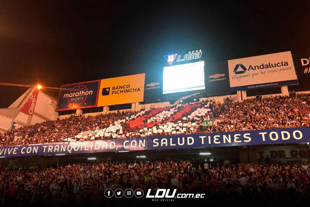 LDU_Oficial's tweet photo. Así fue el hermoso mosaico que armó la hinchada alba en la General Norte Alta en la previa del partido #LDUvsEME. ¡Felcitaciones y gracias por el apoyo y la iniciativa! https://t.co/N0haqEbCGI