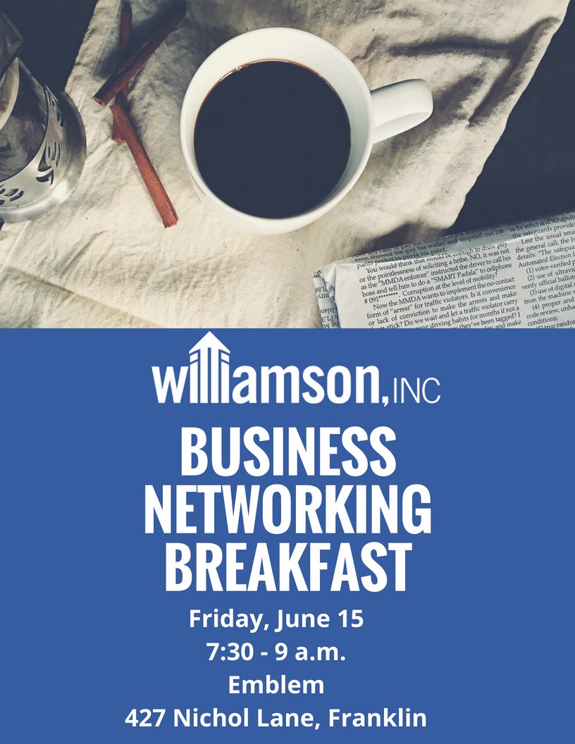 williamson_inc's tweet photo. Are you a new member of #WilliamsonInc? Head to our new #BusinessNetworkingBreakfast this Friday, June 15 from 7:30-9AM at @EmblemApt to meet other new members and connect with us! #WillCo https://t.co/0PaoQHuKae