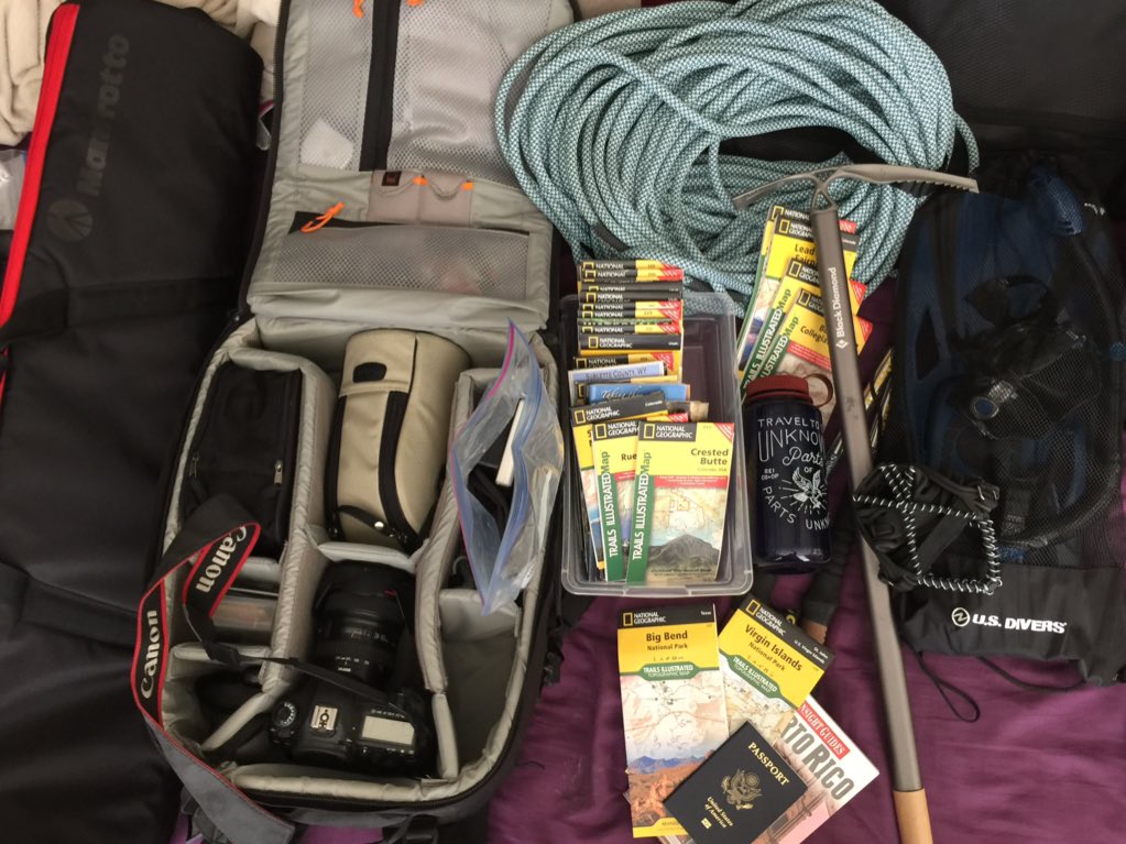 N8chrPhotog's tweet image. Back from #osaf and starting to pack for the next photo trip! I’ve got maps for everywhere, snorkeling gear for the Virgin Islands and Florida, plus ropes, poles, and the ice ax in case I’ve got time to climb in Colorado. #roadtrip #lifeisgood #photography #travel