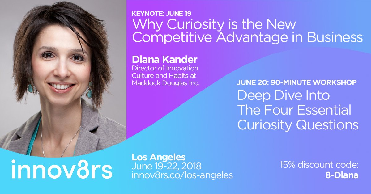 <a href="/dianakander/">Diana Kander</a> will be helping businesses boost their innovation, uncover customer needs, solve problems, and increase employee engagement with her insightful sessions June 19th and 20th, Los Angeles - Innov8rs hubs.ly/H0cBh870  Register with the discount code on banner.