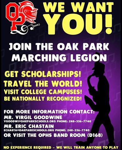 OPMLegion's tweet photo. We want you!!! See Mr. Goodwine!!! 248-336-7740 or vgoodwi@oakparkschools.org https://t.co/3A9ZQ5ArN0