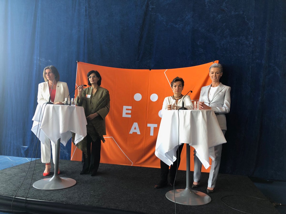 A rare instance: four women (and women only) doing a press conference at the #EatForum18 
⁦@CFigueres⁩ ⁦@IsabellaLovin⁩ 
⁦@G_stordalen⁩ and myself. 
@GlobalHlth5050 ⁦@womeninGH⁩