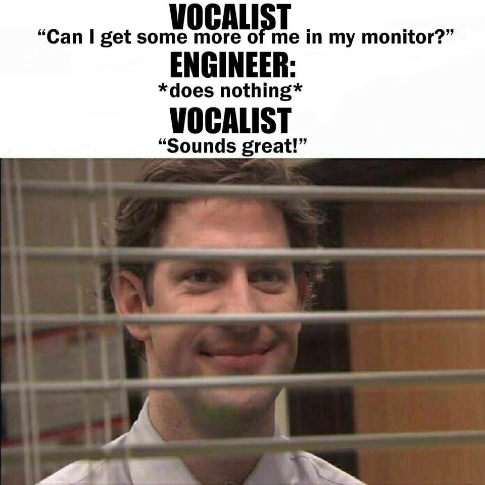 WorshipSoundGuy's tweet photo. Vocalist: “can I get more of me in the monitors??”
Sound guy: *does nothing*
Vocalist: “Sounds great!”
😂😂😂 https://t.co/4T5WHEcbcd